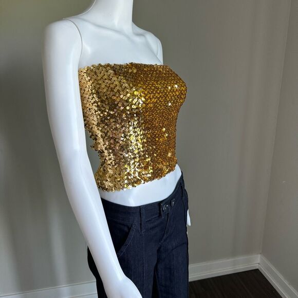 Vintage Gold 80’s Sequined Retro Tube Top Festival Wear - Picture 1 of 6